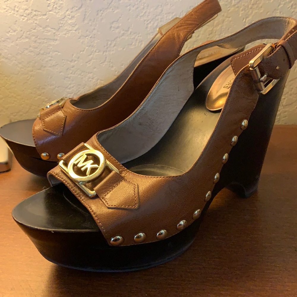 Michael by Michael Kors sling back wooden wedges